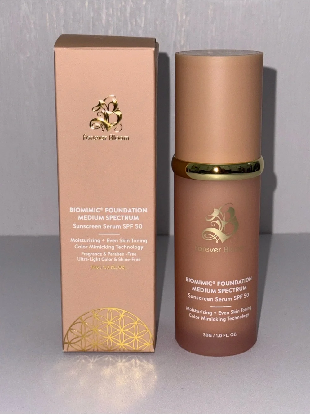 Forever Bloom Biomimic Foundation Medium Spectrum SPF 50 Moisturizing 1.0 fl oz